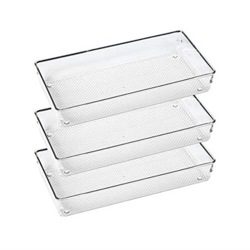 3 Pack Clear Plastic Drawer Organizer Tray Utensil Cutlery Makeup Storage